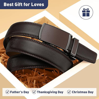 Men's Belt, Leather Ratchet Belt For Men's Dress 3.0cm,1 1/8" Size Adjusted Automatic Buckle