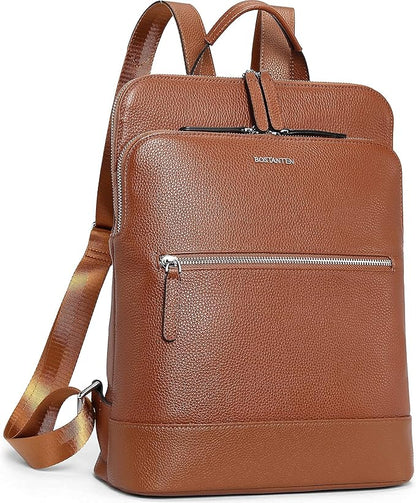 BOSTANTEN Leather Laptop Backpack for Women 15.6 inch Computer Bag Travel Work Daypack Large Size Bag