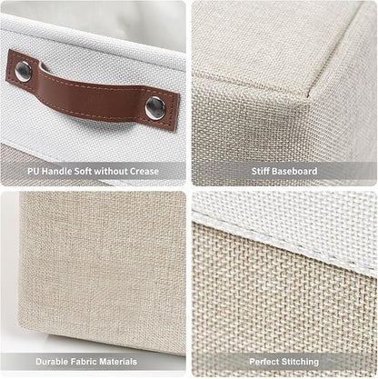 Bagnizer 13x13 Cube Storage Bins, Collapsible Fabric Storage Box, 4 Pack Closet Baskets with Handles for Organizing, Shelf, Toys, Clothes, Home, Office, Nursery (Beige&White)