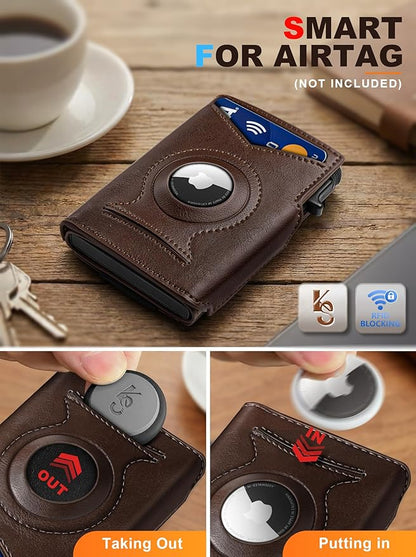 KEMISANT Airtag Wallet Men Gift,Mens Slim Front Pocket Wallet Money Clip Standard or Apple Airtag Use 3.8"×2.8"×0.9"