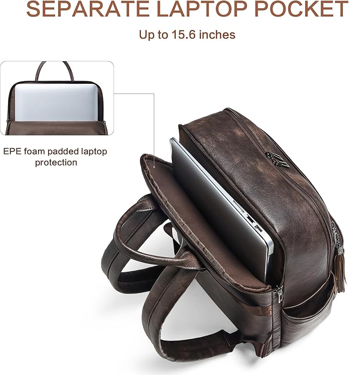 Laptop Backpack for Women,Leather Backpack with 15.6 inch Laptop Compartment,Large Capacity Computer Backpacks Purse,Carry-on Travel Backpacks,Casual Daypack for Work Business College,Coffee
