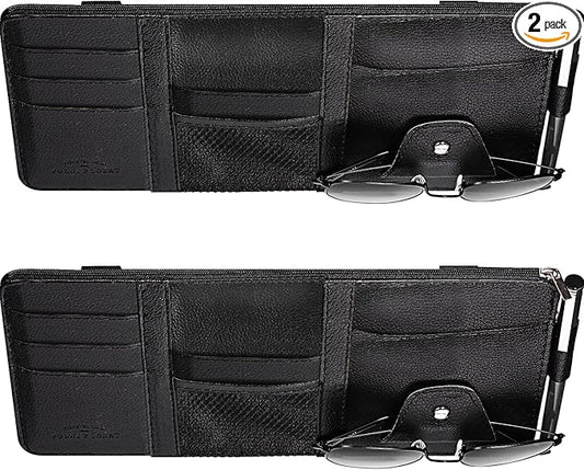 Boao 2 Packs Car Sun Visor Organizer, Sunglasses Holders for Car Sun Visor PU Auto Interior Accessories Storage Travel Document Holder with Multi Pocket (Black, 12.2 x 6.1 Inches)