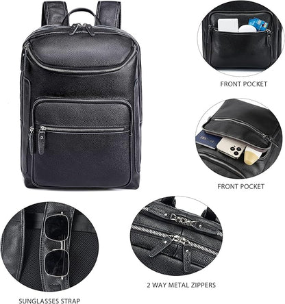 LANNSYNE Leather Backpack For Men, 15.6" Leather Laptop Backpack Hiking Travel Bag Camping Rucksack