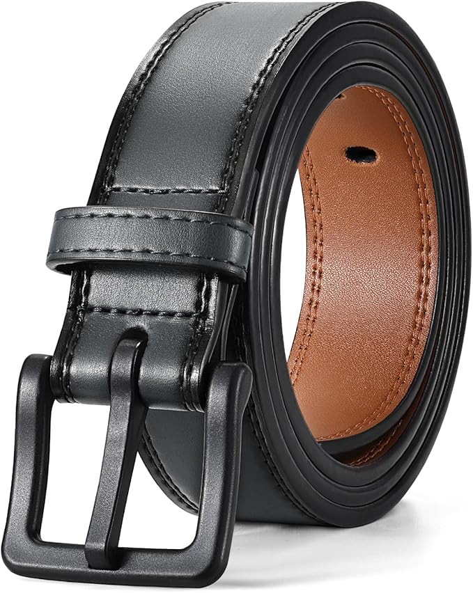 XZQTIVE Men’s Metal Free Belt Hypoallergenic Leather Belts For Jeans Dress Nickle Free TSA Belt With Black Buckle