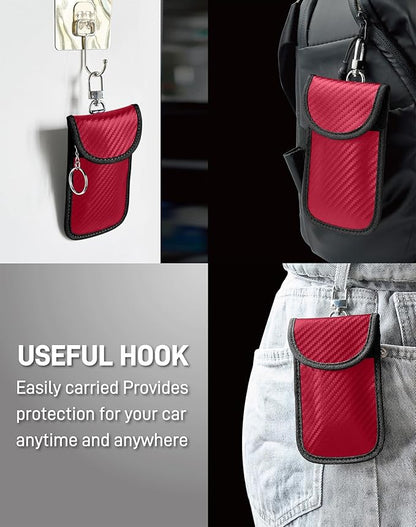 Upgraded Faraday Bag for Key Fob (2 Pack), Premium Faraday Key Fob Protector– Car RFID Signal Blocking, Car Security Protection, Anti-Theft Pouch, Anti-Hacking Case Blocker Red