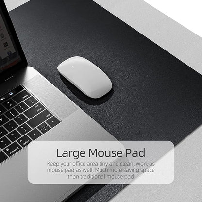 YSAGi Dual-Sided Desk Pad Protector, Waterproof Leather Desk Mat, Large Mouse Pad, Office Desk Pad Writing Pad (23.6" x 13.7", Black+Grey)