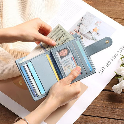 GAEKEAO Slim Wallet for Women, RFID Blocking Credit Card Holder Bifold Wallet with Zipper Coin Pocket, ID Window