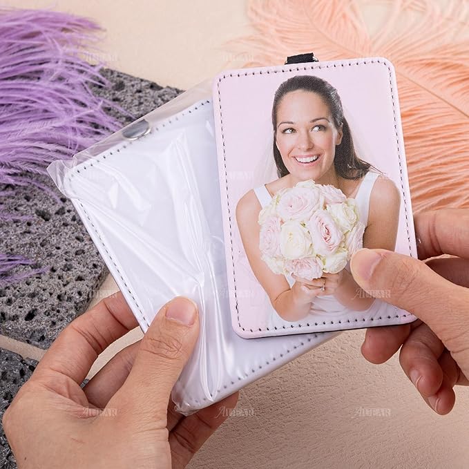 AUEAR, 6 Pack Sublimation Leather Badge Holder Set Work Card ID Sleeves with Keychains for Office (Vertical)