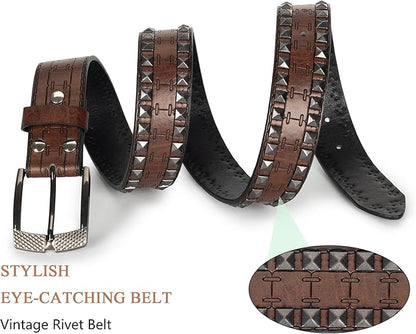 Mealah Vintage Western-Cowboy-Belt for Women Men - Carved Buckle PU Leather Waist Belts (for Waist 28"-38")