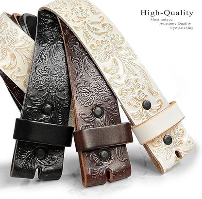 Cowboy Cowgirl Western Tooled Floral Embossed Full Grain Genuine Leather Belt Strap 1-1/2"(38mm) Wide