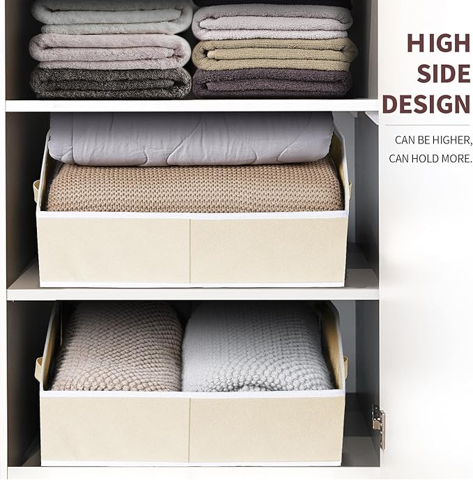 Homsorout Closet Organizers and Storage Bins - Large Fabric Storage Bins, Decorative Storage Baskets for Organizing, Trapezoid Foldable Basket for Clothes, Books, Home, 8 Pack, Beige
