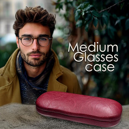 MyEyeglassCase Men's Medium Glasses Case - Classic Eyeglasses Hard Shell Holder, Elegant Easy Open Lip with Pouch and Cloth