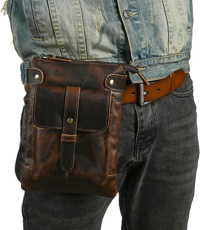 Le'aokuu Mens Genuine Leather Fanny Small Messenger Shoulder Satchel Waist Bag Pack 8711