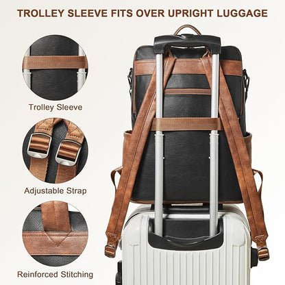 Shrrie Laptop Backpack for Women 15.6 inch,Travel Leather Backpack Purse Nurse Teacher Carry on Backpack Computer Bag,Professional Water-Resistant College Business Work Casual Daypack,Two-tone Maroon