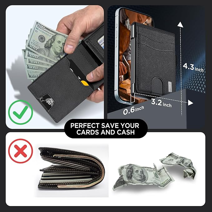 umoven Wallet for Men - Pop Up Case, Cash Slot, and Credit Card Slot - Slim Aluminum Wallet with RFID Blocking, Minimalist Leather Wallet Front Pocket with ID Window (Gravel Black)
