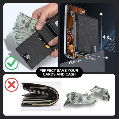 umoven Wallet for Men - Pop Up Case, Cash Slot, and Credit Card Slot - Slim Aluminum Wallet with RFID Blocking, Minimalist Leather Wallet Front Pocket with ID Window (Gravel Black)