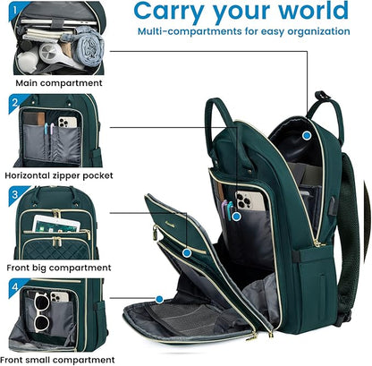 LOVEVOOK Laptop Backpack for Women, Water Resistant Travel Work Backpacks Purse Stylish College Business Teacher Nurse Computer Bag with USB Charging Port, Fits 17" Laptop