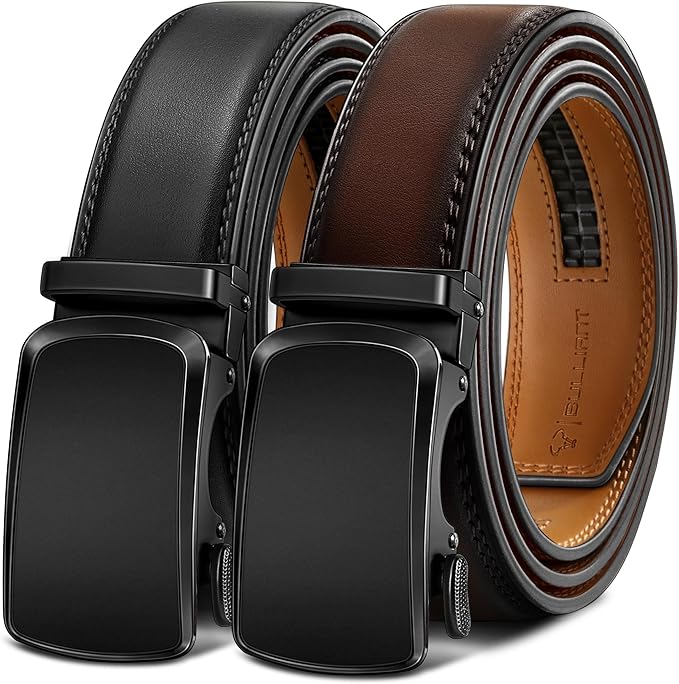 BULLIANT Men's Ratchet Belt 2 Pack-Click Leather Belt Adjustable for Men Gift 1 3/8-Cut for Perfect Fit