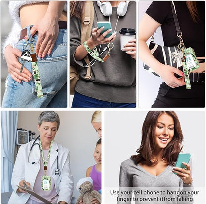 2-in-1 ID Badge Holder & Lanyard Wallet,Multi Use Womens Small Wallet with Zipper Pocket for Women Men with Wristlet and Neck Lanyard 5 Card Slots Work Essential (Cat Shelf)