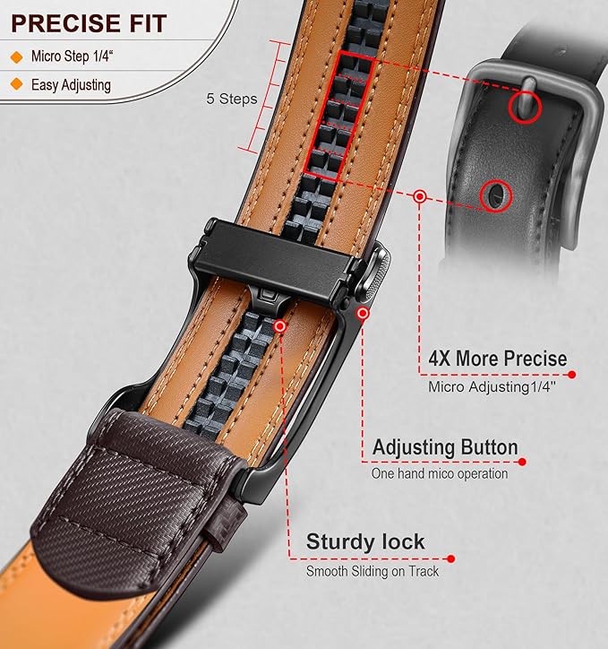 BULLIANT Men's Ratchet Belt Nontrimmable-Click Belt Adjustable for Men Gift Lightweight 1 3/8"