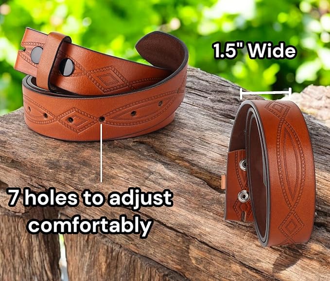 F&L CLASSIC Western Belt without buckle for men – Full Grain Leather Cowboy Belts for jeans - One Piece Leather strap belt