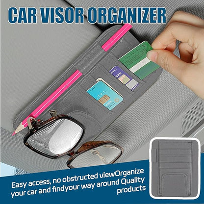 Car Sun Visor Organizer, Multi Pocket Small Vehicle Document Holder for Card Pen, Sunglasses Holder, Auto Interior Accessories Pocket Organizer for Car Truck SUV (Gray)