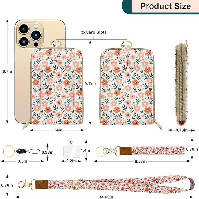 Colorful Floral Lanyard Wallet with ID Badge Holder PU Leathe RFID Small Keychain Wallet Women Wristlet Lanyard Wrist Strap, RFID Blocking for Office School Business Security Staff Women