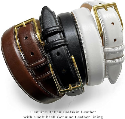 Adam Gold Men's Genuine Full-Grain Cowhide Leather Dress Belt 1-1/8"(30mm) Wide Polished Buckle
