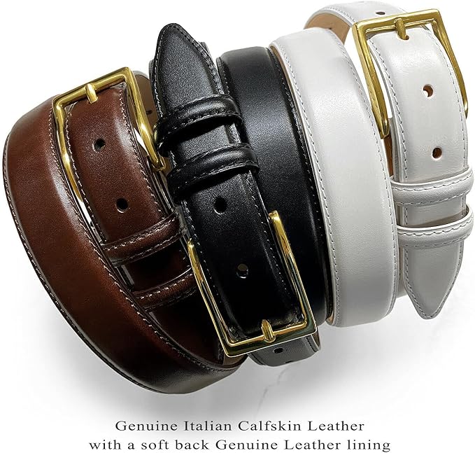 Adam Gold Men's Genuine Full-Grain Cowhide Leather Dress Belt 1-1/8"(30mm) Wide Polished Buckle