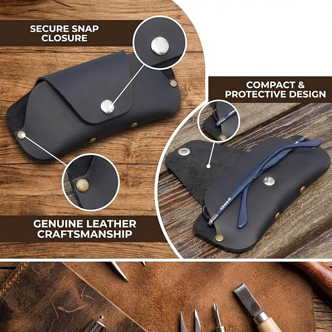 Toprank Leather Eyeglass Case - Handmade Slim Sunglasses Holder, Genuine and Universal Fit for Men and Women