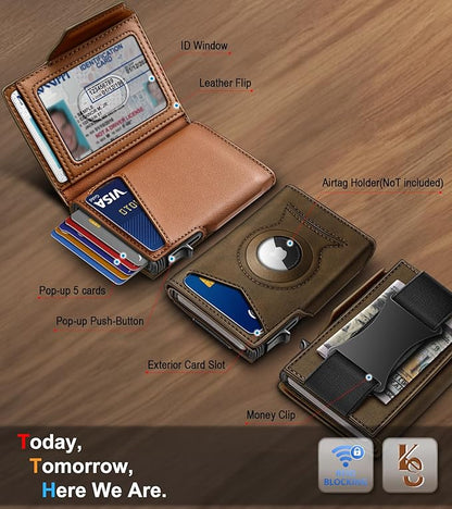 KEMISANT Airtag Wallet Men Gift,Mens Slim Front Pocket Wallet Money Clip Standard or Apple Airtag Use 3.8"×2.8"×0.9"