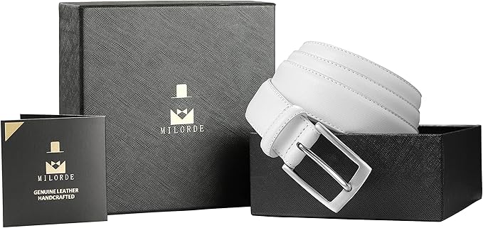 MILORDE Men's Genuine Leather Dress Belt, Handmade, 100% Cow Leather, Fashion & Classic Designs for Work Business and Casual
