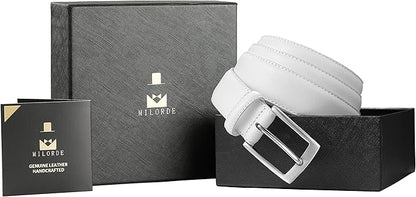 MILORDE Men's Genuine Leather Dress Belt, Handmade, 100% Cow Leather, Fashion & Classic Designs for Work Business and Casual