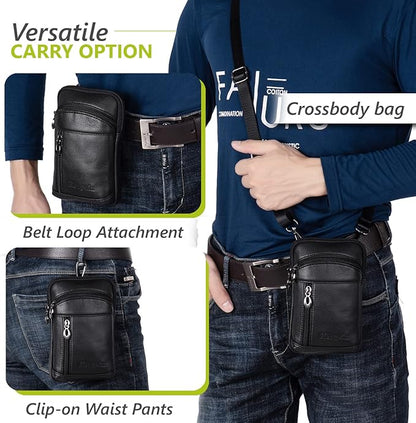 Hengwin Genuine Leather Crossbody Bag for Men/Women, Small Messenger Bag Cell Phone Purse Shoulder Holster Passport Pouch