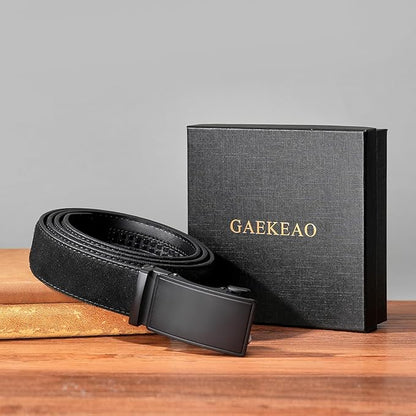 GAEKEAO Men's Belt Suede Leather Ratchet Belt for Men Micro-Adjustable Buckle for Dress, Casual & Everyday Wear, Trim to Fit