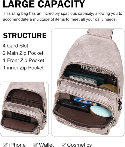 MASINTOR Sling Bag for Women - Crossbody Bags Fanny Pack with Vegan Leather - Adjustable Sling Backack for Travel