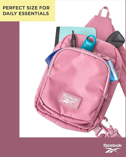 Reebok Unisex Crossbody Sling Bags – Compact Convertible Strap Cross Body Bag Travel Sling Bag - Gym & Travel Essential, Cosmos Rose