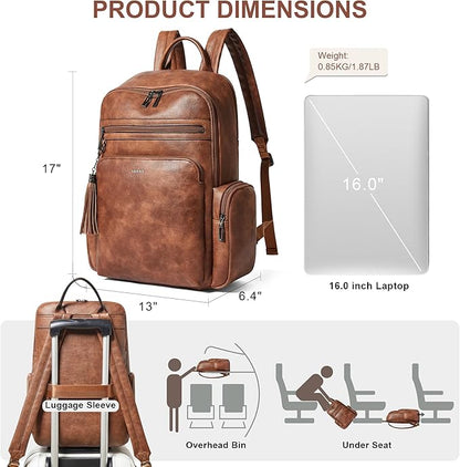 Shrrie Laptop Backpack for Women Fits 16 inch Laptop,Designer Backpacks for Women with Computer Compartment to Business (Brown)