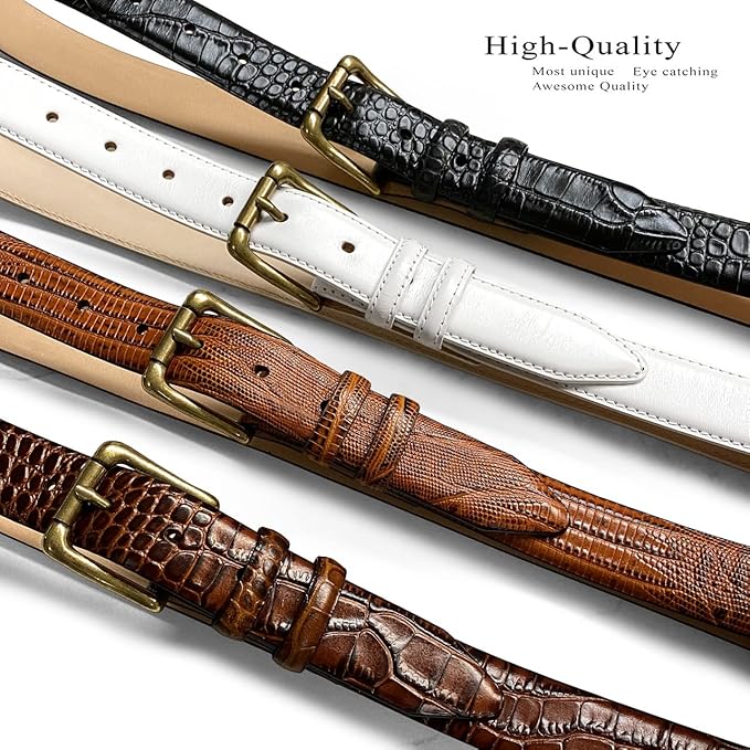 Adam Gold Men's Genuine Full-Grain Cowhide Leather Dress Belt 1-1/8"(30mm) Wide Polished Buckle