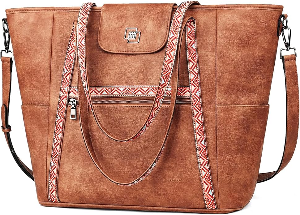 FADEON Large Laptop Tote Bag for Women Designer Leather Laptop Bag Fashion Travel Backpack Purse Shoulder Handbag
