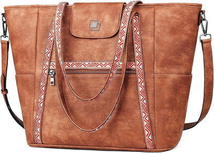 FADEON Large Laptop Tote Bag for Women Designer Leather Laptop Bag Fashion Travel Backpack Purse Shoulder Handbag