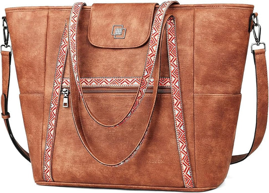 FADEON Large Laptop Tote Bag for Women Designer Leather Laptop Bag Fashion Travel Backpack Purse Shoulder Handbag