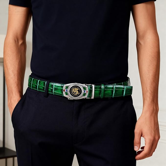 Barry.Wang Mens Belts Leather Ratchet Automatic Buckle Slide Click 1 3/8" Designer Dress Fashion Classic Casual Work Business