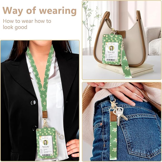 bolimoss 2-in-1 ID Badge Holder & Lanyard Wallet, Frog Mushroom Lanyard for ID Badge Wallet,Lanyard Wallet with Zipper Pocket,Cute Florals Badge Holder with Detachable Neck Wrist Lanyard