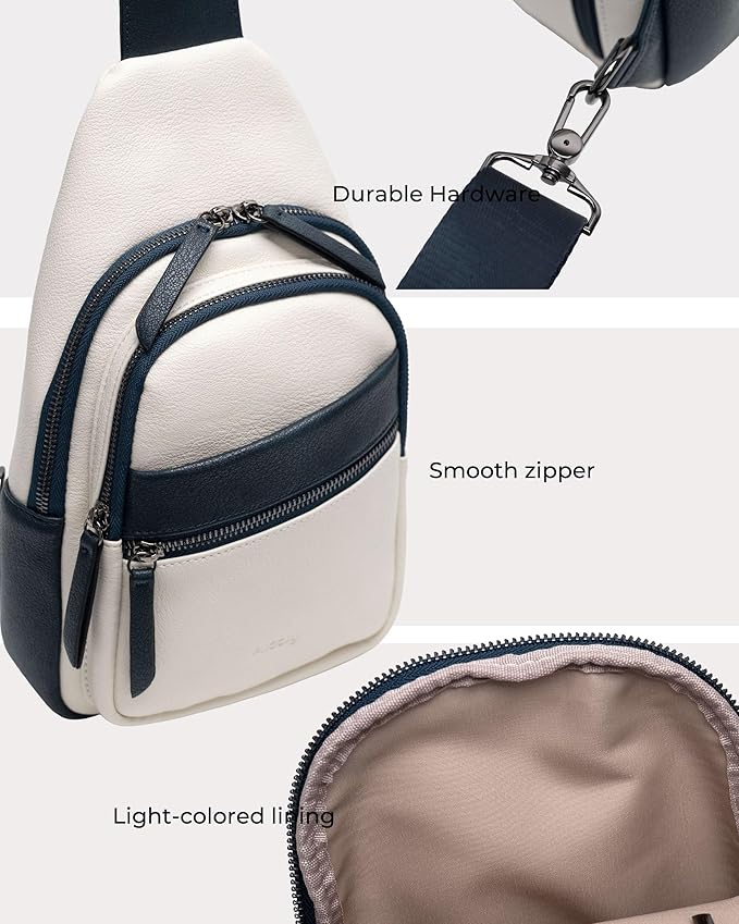Alldaily Large Sling Bag for Women Crossbody Purse Leather Fashionable Trendy Chest Bag for Travel, Fanny Pack (Dark Blue&White)