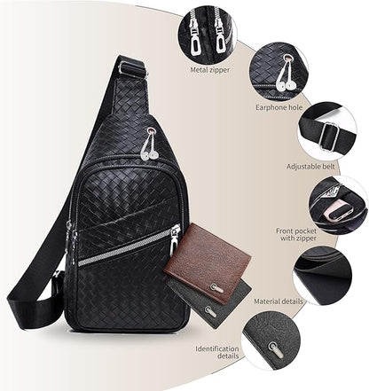 Sling Bag Set, PU Leather Sling Bag, Multi-Zipper Design for Travel, Outdoors, Valentine’s Day Gifts