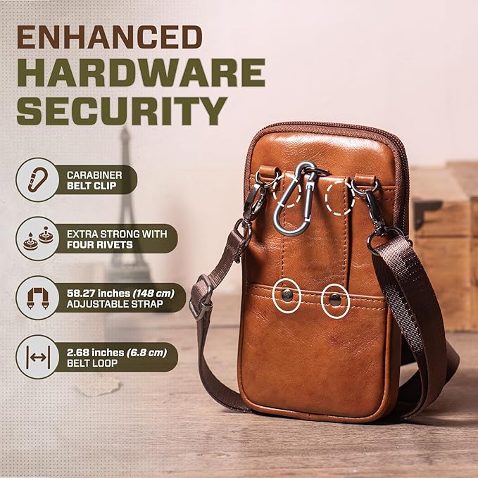 Hengwin Genuine Leather Crossbody Bag for Men/Women, Small Messenger Bag Cell Phone Purse Shoulder Holster Passport Pouch