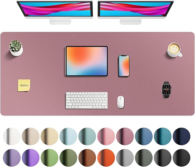 Aothia Faux Leather Desk Mat - Non-Slip PU Leather Desk Blotter, Waterproof Writing Surface, Large Desk Pad for Office & Home (Purple, 55" x 24")