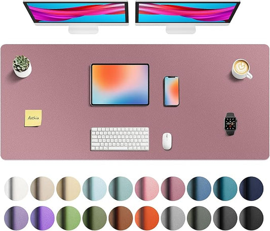 Aothia Faux Leather Desk Mat - Non-Slip PU Leather Desk Blotter, Waterproof Writing Surface, Large Desk Pad for Office & Home (Purple, 55" x 24")