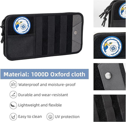 Car Sun Visor Organizer, Heavy Duty Molle Panel with Double Zipper Multi-Pockets & Glasses Clip, Tactical Storage Pouch for Cars, SUVs, Trucks (2 Pack)